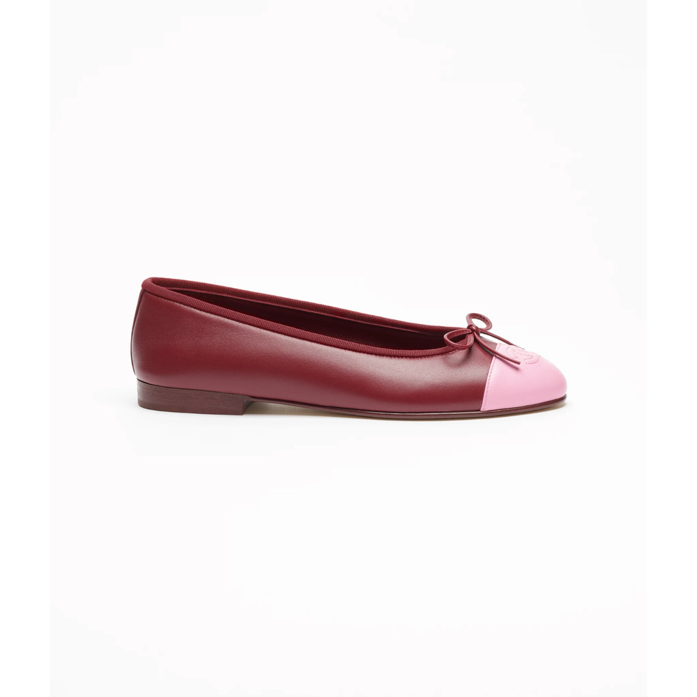 Chanel 26S Burgundy Red Pink Lambskin Leather CC Logo Ballet Ballerina Flat 37.5 - Picture 3 of 16
